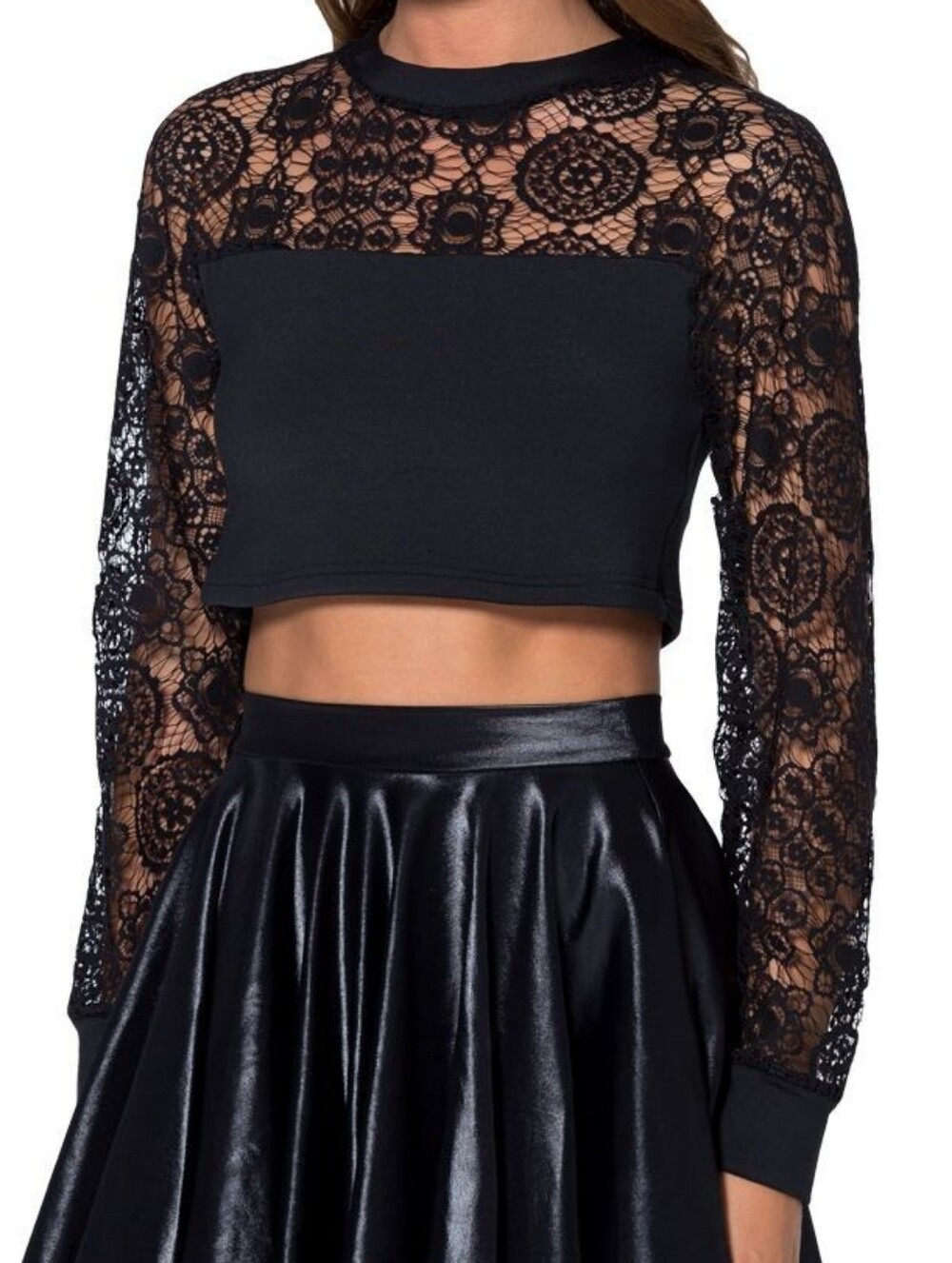 Blackmilk Little Lies Top - Museum Piece - Crop Top Lace Neck & Sleeves